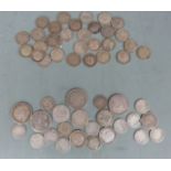 A quantity of largely Victoria silver coins, shillings, sixpences and threepences (58.2g) together