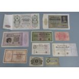 A quantity of early 20thC German and other notes together with a large 1912 Russian 500R note