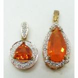 A 9ct gold pendant set with a trilliant cut Mexican fire opal and diamonds and a 9ct gold pendant