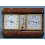 Angelus mid 20thC Swiss clock/barometer travel compendium, the baton numerals on metal dial with