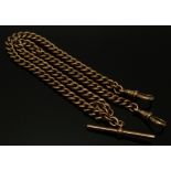 A 9ct rose gold double fob/ Albert watch chain, maker DB, 44.1g