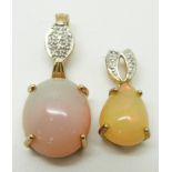 Two 9ct gold pendant set with an opal cabochon and diamonds