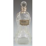 Edward VII hallmarked silver mounted glass glug decanter, Birmingham 1906 maker John Grinsell &