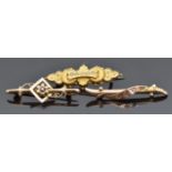 Victorian 9ct gold brooch set with seed pearls (Chester 1890), a 9ct rose gold brooch set with