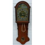 Dutch late 18th/ early 19thC wall clock in mahogany case, the hood with ebonised pillars with