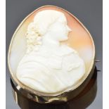 Victorian yellow metal large cameo brooch, 5.5 x 4.5cm, in vintage Liverpool box