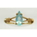 A 9ct gold ring set with a pear cut Paraiba opal, 1.7g, size N