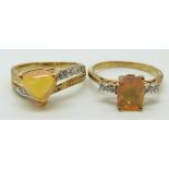 Two 9ct gold rings set with Indonesian opals, 4.8g, size N