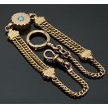 Victorian 9ct gold leontine/ fob chain with a circular central section set with paste, 12.7g