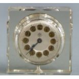 Mid century Junghans desk clock, the metal Arabic dial set in crystal case with bevelled edges, 8