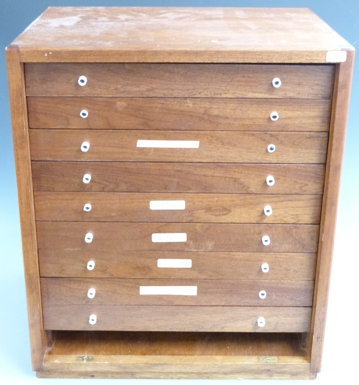 Mahogany nine drawer collector's cabinet with removable front, W44 x D35 x H50cm.