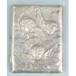 Victorian hallmarked silver cigarette case with Reynolds angels decoration, Sheffield 1898 maker