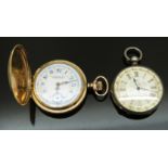 Two pocket watches one E Fatrghild & Co gold plated keyless winding full hunter the other Bauer fine