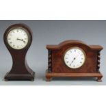 A late 19thC French balloon cased mantel clock with Roman enamelled dial, red Arabic quarters and
