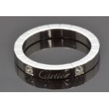 Cartier Lanieres 18ct white gold ring set with two round cut diamonds, size M/N, 6.23g