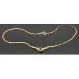 An 18ct gold necklace set with an oval cut sapphire of approximately  0.5cts and diamonds, 8.2g