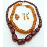 Baltic amber necklace, amber pendant, cherry amber necklace and Baltic amber earrings