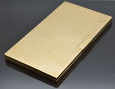 A 9ct gold cigarette case with engine turned chequered decoration, Birmingham 1949, maker Adie