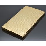 A 9ct gold cigarette case with engine turned chequered decoration, Birmingham 1949, maker Adie