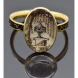 Georgian mourning ring set with an ivory plaque depicting an urn and willow tree, with black
