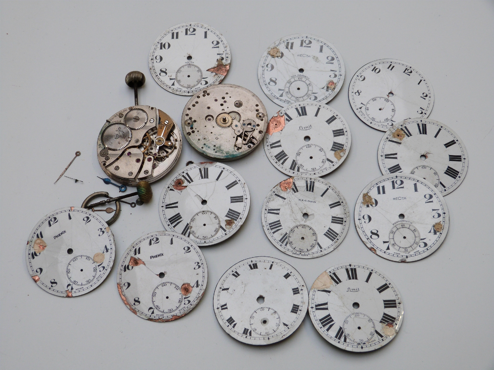 A large quantity of incomplete pocket watches, dials, movements and cases etc, includes stamped L. - Image 6 of 11