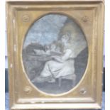 Late 18th/early 19thC gold thread and embroidery picture of of a lady playing the piano, in ornate