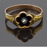 Georgian / Victorian ring in the form of a flower set with black enamel and a rose cut diamond