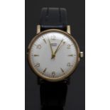 Smiths Everest 9ct gold gentleman's wristwatch with gold hands and Arabic numerals, silver dial