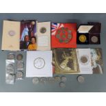 Sundry coins including 1889 crown, Gloucester Cathedral 50th Anniversary Coronation coin, modern
