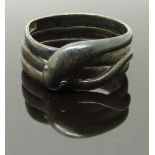 A late Victorian silver serpent/snake ring, size O/P, 5.22g