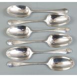 Set of six Georgian bottom hallmarked silver Hanovarian pattern table spoons, marks indistinct,