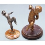 Art Deco silver plated figurine of a dancer together with a gilt metal cherub playing cymbals,