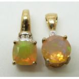 Two 9ct gold pendants each set with an opal and diamonds