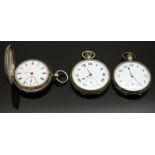 Three pocket watches one hallmarked silver full hunter the other two keyless winding open faced,