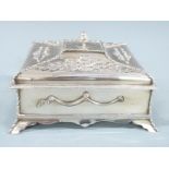 Edward VII hallmarked silver jewellery box with embossed decoration, London 1904 maker William