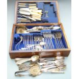 Part canteen of Fiddle pattern silver plated cutlery together with a quantity of further cutlery