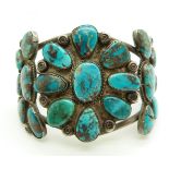 A c1880 native American Navajo bangle set with turquoise