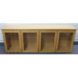 Skovby retro light elm or similar four door glazed wall cabinet, W162 x D35 x H61cm