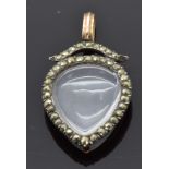 Victorian heart shaped locket / pendant set with marcasite, 1.5 x 2.7cm