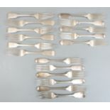 Seventeen Victorian fiddle pattern hallmarked silver dessert forks including a set of six (London