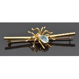 Victorian yellow metal brooch in the form of a spider set with an aquamarine and a pearl, 3.8g