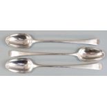 Set of three Georgian hallmarked silver bottom hallmarked silver basting spoons with feather