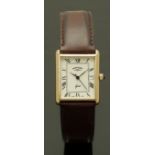 Rotary 9ct gold gentleman's wristwatch with date aperture, black hands and Roman numerals, cream