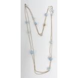 Georg Jensen two strand silver necklace threaded with blue agate beads, in original box