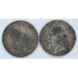Napoleon III 1869 five francs together with a Victorio Emanuele 1876 five lira