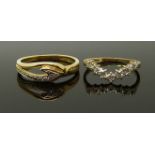 An 18ct gold ring (2.6g) and a 9ct gold ring set with diamonds (1.2g), size I/J & M