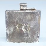 Hallmarked silver hip flask of curved form with engine turned decoration and bayonet cap, Birmingham