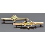 Edwardian 15ct gold brooch set with a peridot and seed pearls (2.3g) and a 9ct gold Edwardian brooch