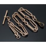 A 9ct rose gold Victorian Albert made up of elongated and circular links, 31.2g