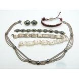 A silver bracelet, silver and hematite bracelet and necklace, Links of London bracelet and a